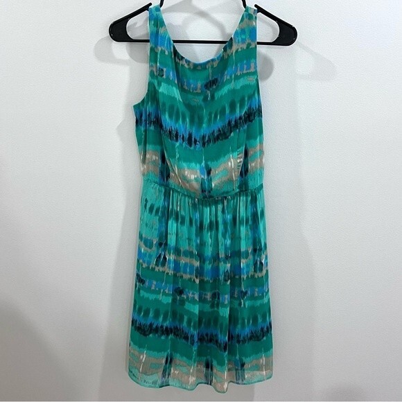 Green blue and gray abstract print dress size 8 - Picture 4 of 6